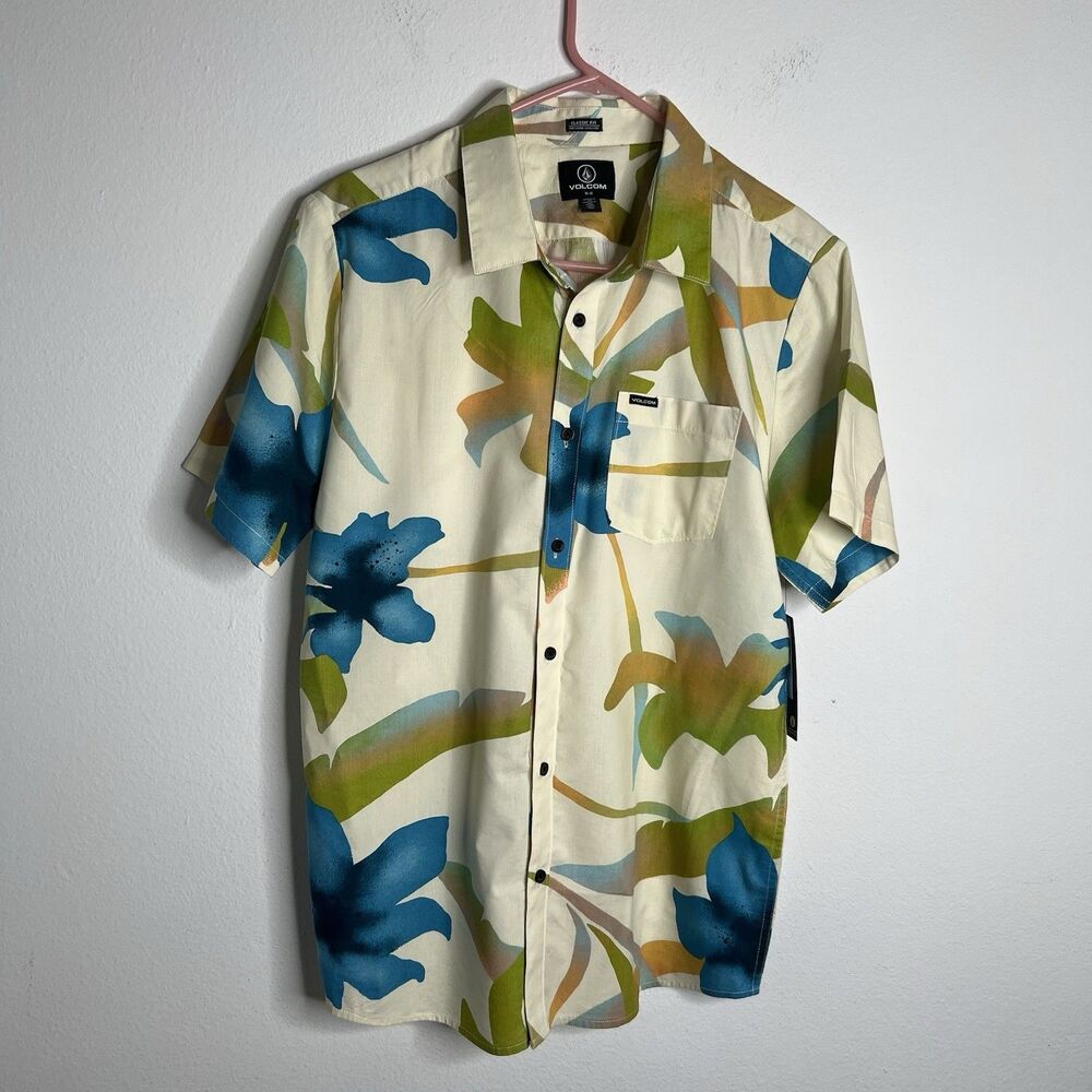 Volcom Mens Shirt Floral Button Up Short Sleeve Multicolor Size Medium